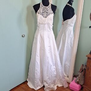 Vintage Roberta Strapless Sparkly Halter Neck White Wedding Dress Size 14